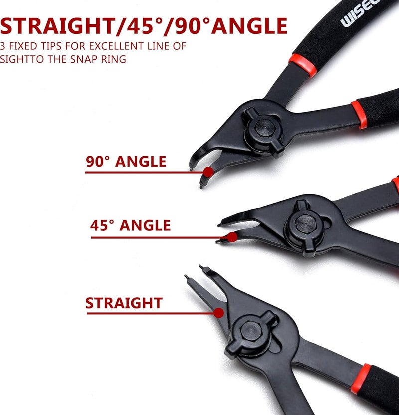 WISEUP 12 Pcs Snap Ring Pliers Set, Heavy Duty Internal/External Circlip Pliers Kit tool, Straight/Bent Jaw Tips with Storage Case for C-Clip Ring Remover - Image 3